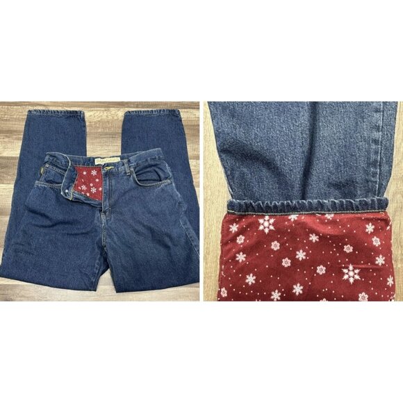 Cabela's Fleece Lined Jeans Womens 10 Blue Red Snowflake Holiday Winter Outdoor - Picture 1 of 11